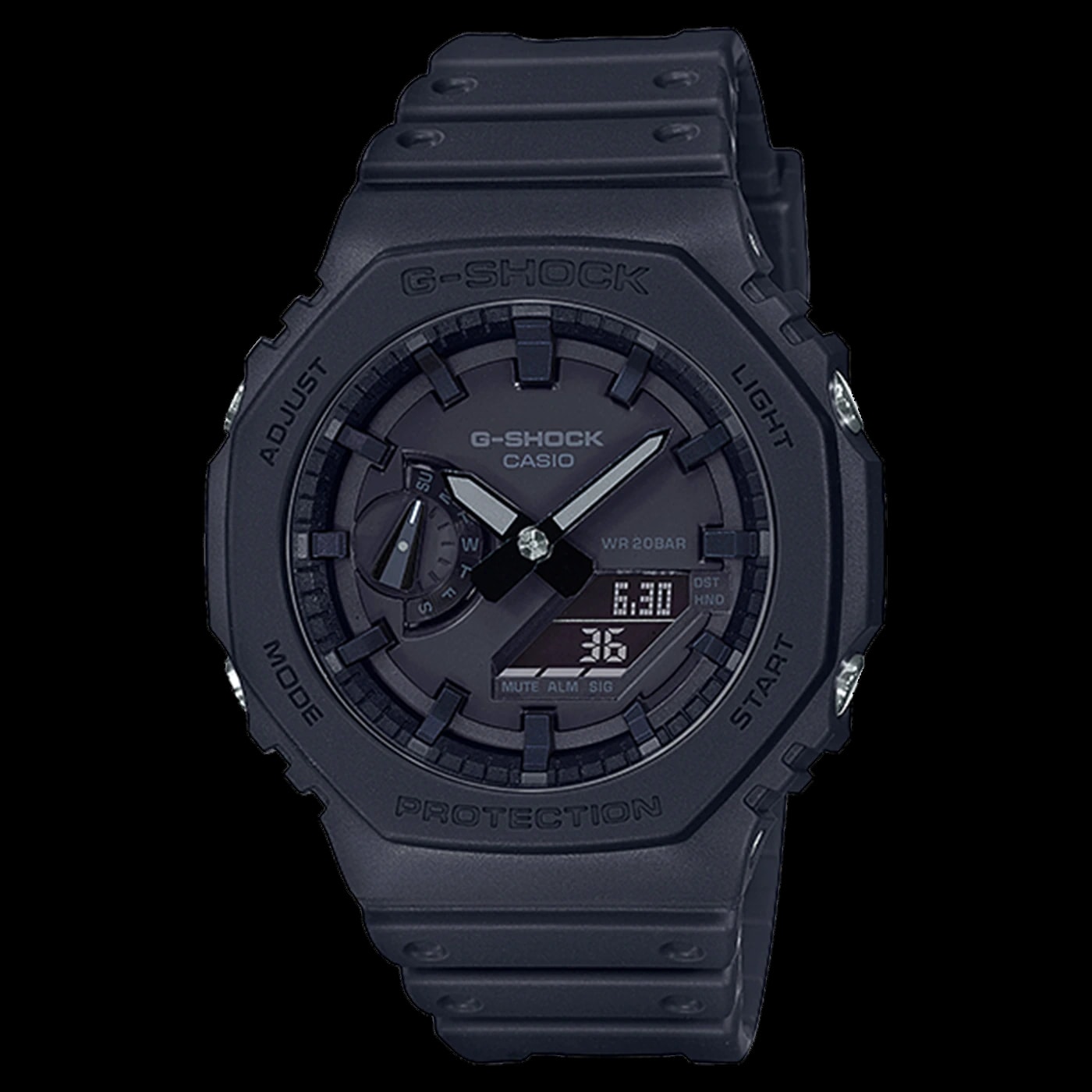 G-Shock GA-2100 GA-2100-1A1 black dial front view