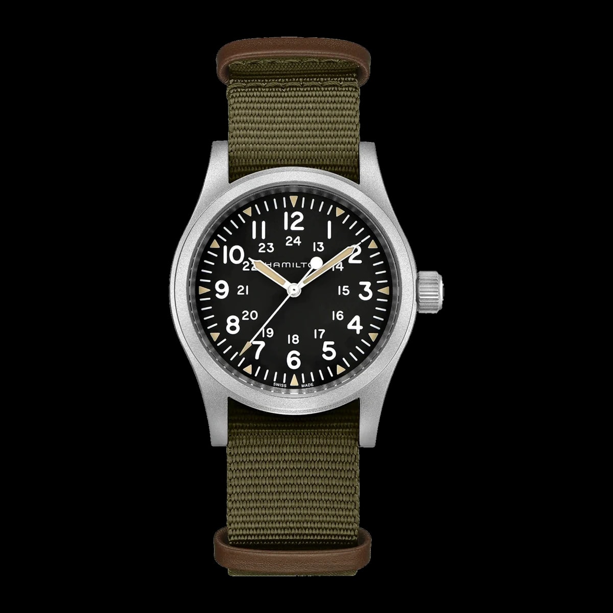 Hamilton Khaki Field Mechanical 38mm H69439931 black dial front view